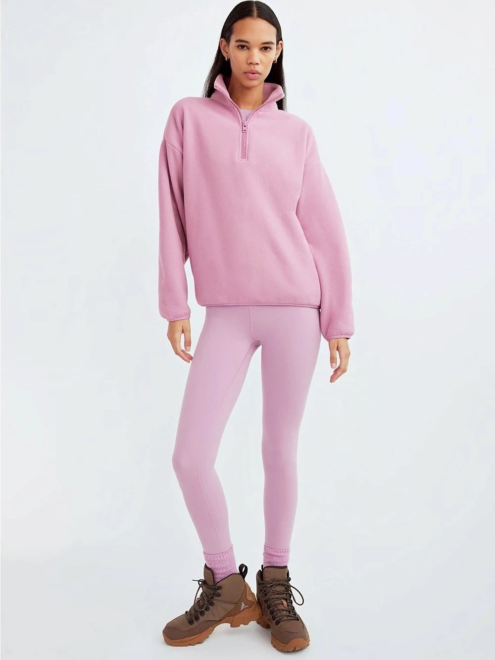 ARITZIA TNA Polartec 1/4 Zip Sweater Quarter-Zip Fleece | Pink - MEDIUM
